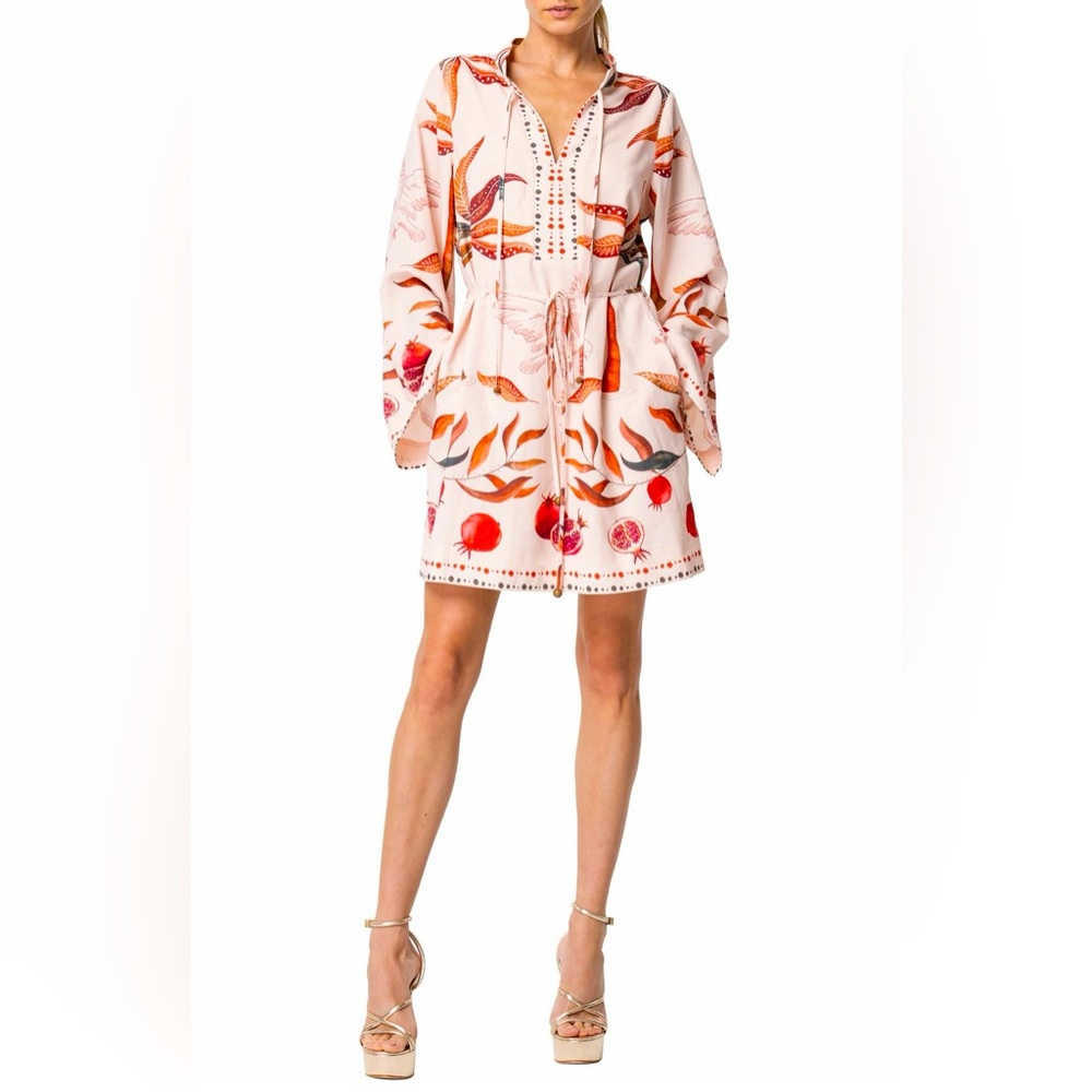 Floral Print Long Sleeve Shift Dress-XS